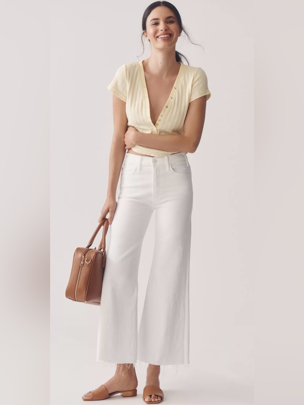 MOTHER Jeans NWT The Hustler Roller White Flared High-Rise Ankle Fray Size 32